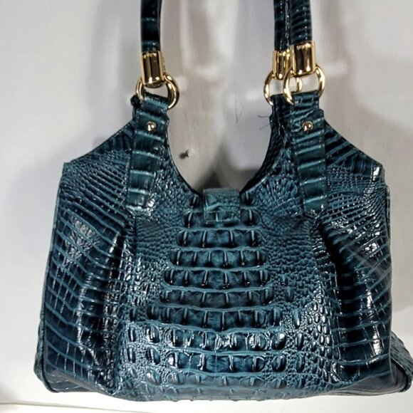 2 pc. BRAHMIN IVY GREEN ELISA LEATHER SHOULDER BAG/PURSE-CHECKBOOK WALLET SET - Picture 4 of 14